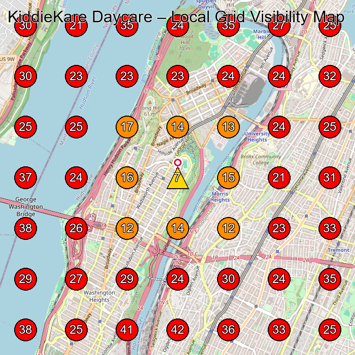 KiddieKare Daycare GeoGrid visibility map for Day Care Center in Bronx